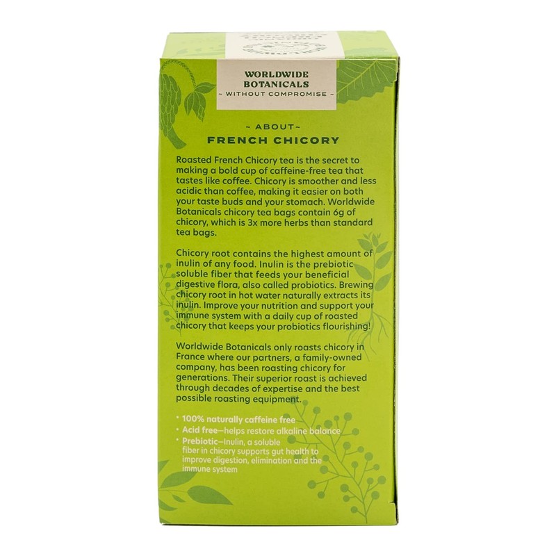Worldwide Botanicals Organic French Chicory Root Tea, 25 Tea Bags