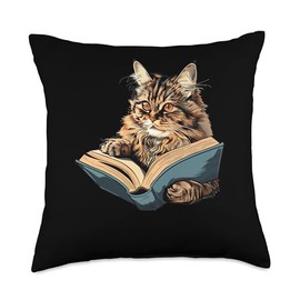 Ragamuffin Cat Reading A Book Throw Pillow