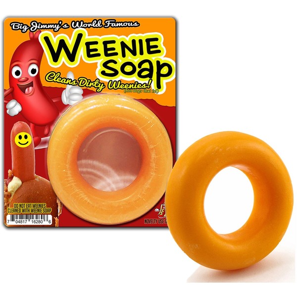 Gears Out Deluxe Edition Big Jimmy’s Weenie Soap - Funny Happy Hot Dog Design - Novelty Soap for Men - Yellow Circle soap, Light Scent (Classic)