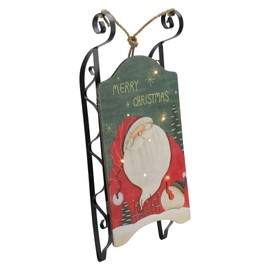Northlight LED Lighted Hanging Wooden and Metal Santa Claus Decorative Christmas Sleigh - 19.5"