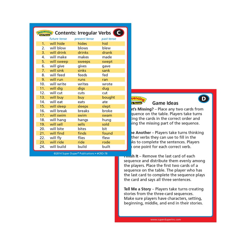 Sequencing Regular and Irregular Verb Tenses Fun Deck Flash Cards