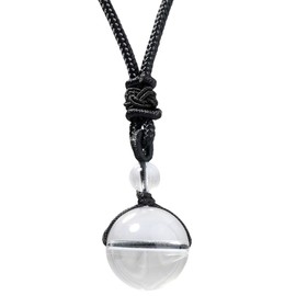 mookaitedecor Natural White Clear Quartz Healing Crystal Bead Pendant Necklace for Men Women, Round Stone Necklace Reiki Chakra Crystal Jewellery Gift Semi Precious Stone Necklace with Black Cord