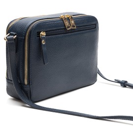 Lazarotti Bologna Women's Leather Shoulder Bag, Adjustable Shoulder Strap & 2 Main Compartments, Medium Crossbody Bag, Shoulder Bag, 21 cm, navy