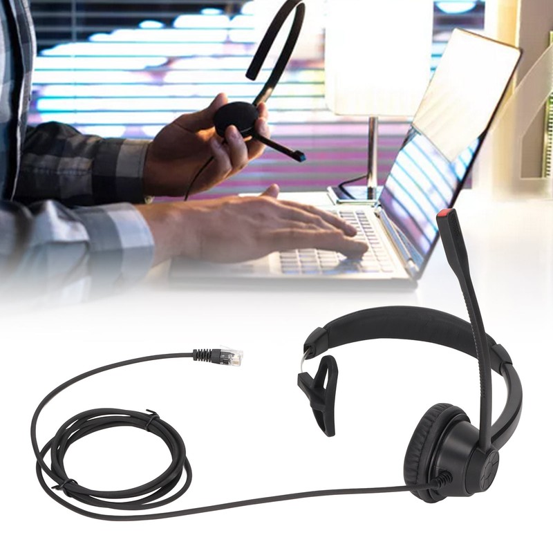 RJ9 Telephone Headset Noise Cancelling Unilateral Corded Business Headphone with