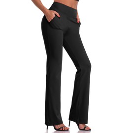 DAYOUNG Women's Yoga Dress Pants with Pockets Tummy Control Work High Waisted Bootcut Stretchy Slacks Y87A-Black-M