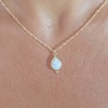 Opal gold necklace pendant, White Opal teardrop pendant, 14k gold