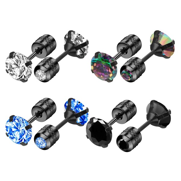 4Pairs Small Cubic Zirconia Stud Earrings Tiny Diamond Stud Earrings