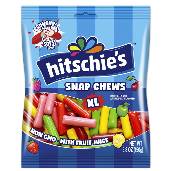 (6 bags x 150g) Hitschie's Original XL Snap Chews Mix 5.3 oz Hitschies chewy candy made with fruit juice non gmo made in germany