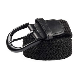 Mile High Life | Braided Stretch Elastic Belts | Pin Oval Solid Black Belt Buckle | PU Loop End Tip Men/Women/Junior(Black, X-Small)