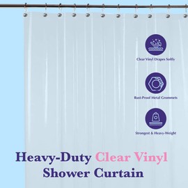 Epica Shower Curtain – Strongest Heavy-Duty Clear Vinyl 72x72 Shower Curtain Liner – Stain & Soap Scum Resistant with Rust-Proof Metal Grommets (Clear)