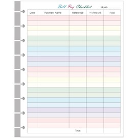 Bill Pay Checklist Refills - 50 Sheets/100 Pages Classic Size Colorful Monthly Budget Forms for 9-Disc Happy Planners, 7"x9.25"
