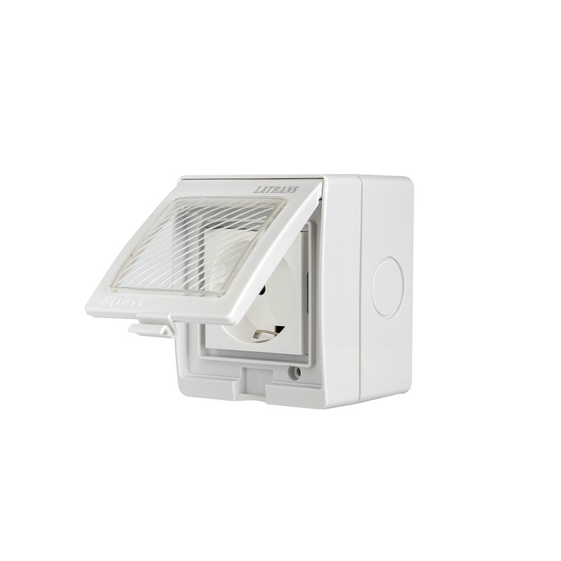 Surface-Mounted Wet Room Schuko Sockets and Toggle Switch with 1-Way