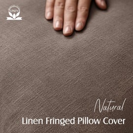 Foindtower Set of 2 Decorative Linen Fringe Throw Pillow Covers Cozy Farmhouse Cushion Cover with Tassels Accent Pillowcase for Couch Chair Sofa Bed Living Room Home Decor,18×18 Inch,Light Coffee