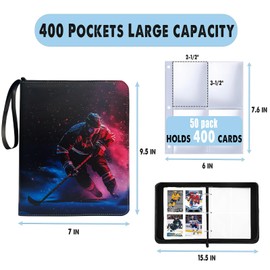 Hockey Cards Binder 400 Pockets, Trading Cards Holder Card Collectors Album,Trading Card Binder 4 Pocket with 50 Removable Sleeves for Basketball Card and Sports Card