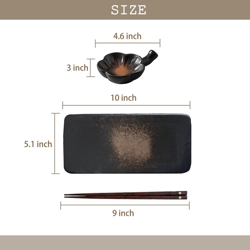 FYUEROPA 12 Pcs Sushi Plates with Sauce dish and Chopsticks,