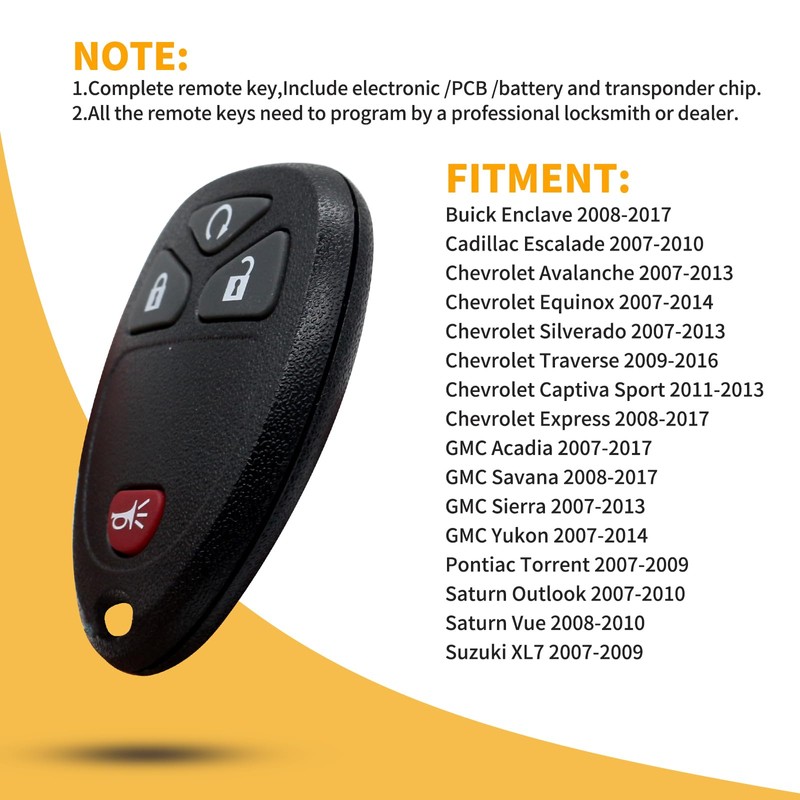 Keyless Entry 2 Pack Keyless Entry Remote Key 4 Buttons