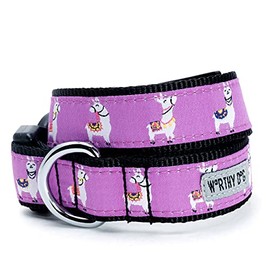 THE WORTHY DOG Collar for Small Dogs, Adjusts 6-12 inches, Durable Nylon Webbing, Quick Release Buckle, Llamas Pattern, Purple, X-Small