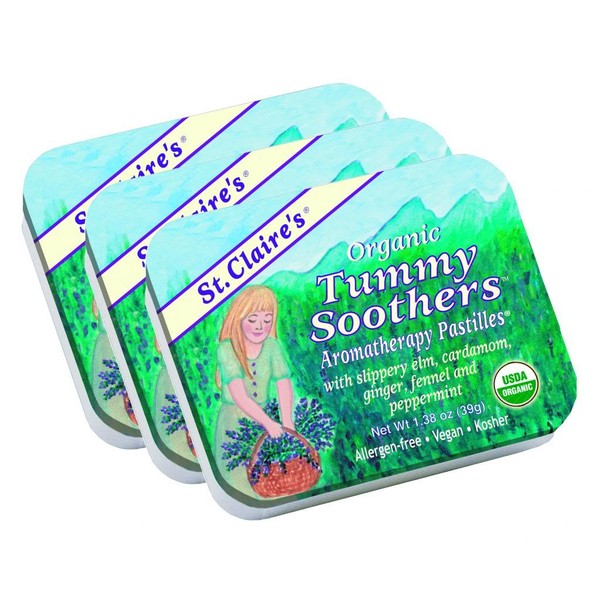 St. Claire's Organic Tummy Soothers, (1.5 Ounce Tin, Bundle of 3) | Gluten-Free, Vegan, GMO-Free, Plant-based, Allergen-Free | Made in the USA in a Dedicated Allergen-Free Facility