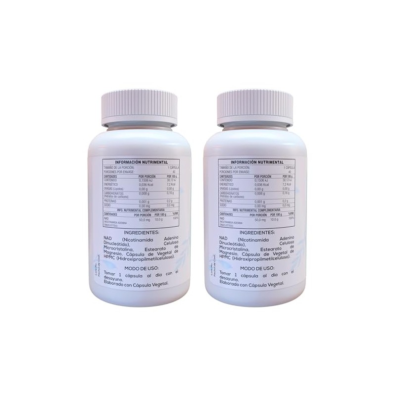 INDIGO LIFE NUTRACEUTICOS – Pack 2 Frascos de NAD (Nicotinamida