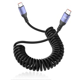 JSADZKJ USB C to USB C Coiled Cord 6A USB Type Cable Fast Charging Car Short Coiled Type C Cable for Mobile Phones, Laptops, Power Banks, Cars 1ft