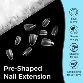 TOMICCA Short Almond Nail Tips, 240Pcs Half Matte Clear Soft Gel XS Short Almond Nails Tip, Full Cover Acrylic Fake Nails for French Nail Extensions DIY Manicure Art, 15 Sizes