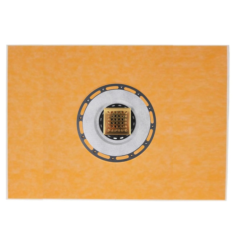 Square Shower Drain, 4-Inch Polished Gold Kit with Bonding Flange,