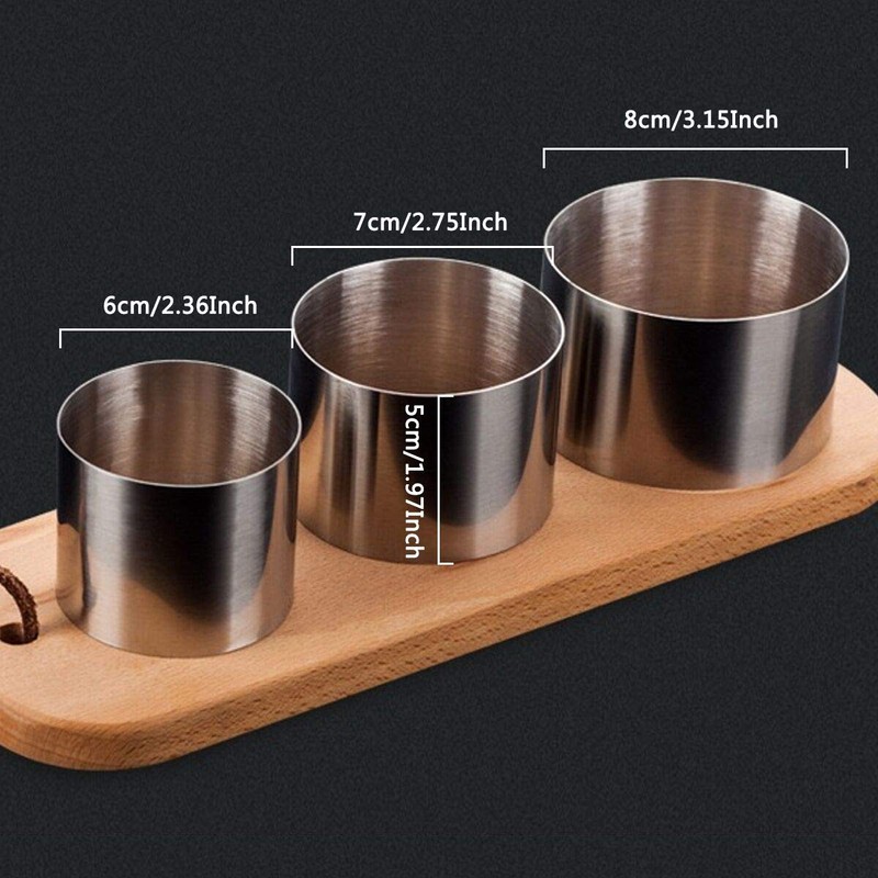 3 Sets Stainless Steel Round Cooking Ring Mold with Press