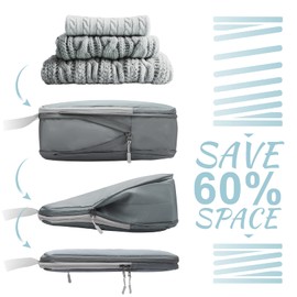 WOOMADA Compression Packing Cubes for Suitcases Travel Essentials 4 Set Expandable Travel Bags Organizer for Luggage(dark grey)