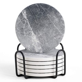LIFVER Coasters - Coasters Set of 6 - Grey Coasters Ceramic, Drinks Coasters Set, Coasters with Holder and Cork Base, for Women/Men for Various Cups, Tables & Home Decor - 4 "
