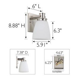 Design House 589515 Atkinson Wall Light Sconce with Bell Shape Frosted Glass for Hallway, Bathroom, Foyer, Bedroom, Satin Nickel