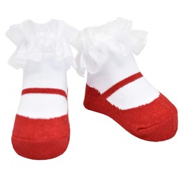 Baby & Toddler Girl Mary Jane Socks with Shoe-Look-Anti-slip Soles-Cotton -1 Pair (GOLD/RED SPARKLE, 0-12 Months)