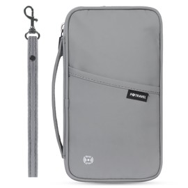 Travel Wallet Family Passport Holder, Portable Travel Document Organiser RFID Blocking Waterproof Portable Travel Wallet for Women Men for ID Card Credit Cards Flight Tickets Money Coins Phone-Grey