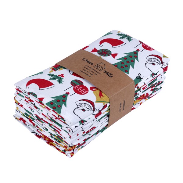 Urban Villa Christmas Dinner Napkins Christmas Print Cloth Napkins Set