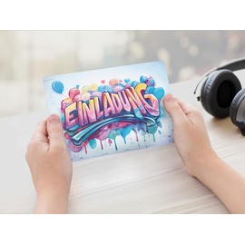 beriluDesign 12 Invitation Cards Children's Birthday Graffiti for Boys and Girls Birthday Invitation