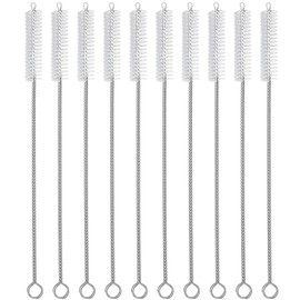 MOCOFLY【10pcs】 Limpia Pipas para Manualidades, Limpia Popotes, Cepillo para Popotes de Acero Inoxidable y Silicona, Cepillo de Limpiador de Paja Largos de 240 x 12 mm, Cepillo para Lavar Popotes