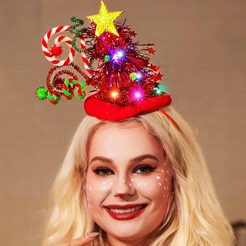 Reaky Light Up Christmas Headband Led Red Christmas Hat Headbands
