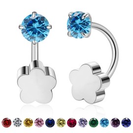 Tiny 3mm Birthstone Earrings Small Huggie Half Hoop Earrings with Flower Flat Back for Women Girls，G23 Hypoallergenic Minimalist Tiny Cartilage Earring (Silver, March- Blue Aquamarine)