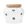 BESTONZON White Stoneware Garlic Keeper Bamboo Lid Round Ceramics Garlic Jars Storage Container