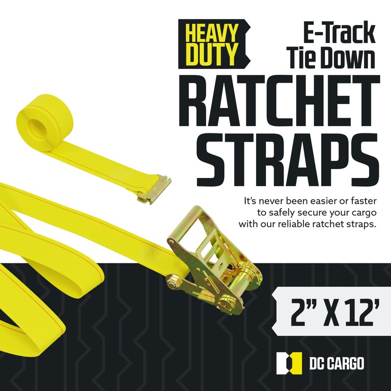 DC Cargo E-Track Ratcheting Straps Cargo Tie-Downs, (Pack of 4)
