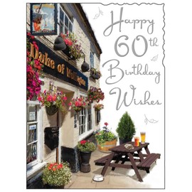Male 60th Birthday Card For Him - Age 60 - Pub Garden Design - Special Finishes - Made in the UK
