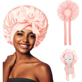 Capó De Satén, Gorros De Seda Para Dormir Para Mujeres, Gorro De Dormir De Noche De Satén Ajustable, Banda Elástica Suave, Gorros De Seda Para Dormir, Capó Para El Cabello Con Banda Para Atar (rosa)