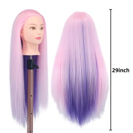 Mannequin Head with Hair 29'' Training Head Braiding Doll Head Styling Manikin Cosmetology Mannequin Head Hair Practice Model Head with Clamp Holder (Pink Purple)