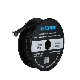 BNTECHGO 28 Gauge Silicone Ribbon Cable Flexible 10P Black 50 ft Flat Cable 28 AWG Stranded Tinned Copper Wire