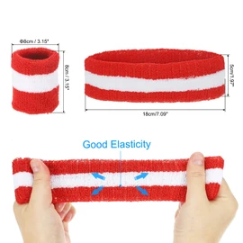 PATIKIL Sweatband Headband Wristband 6 Sets/18 Pcs Sweatband Terry Cloth Sports Basketball Tennis Athletic Gym Training Red White