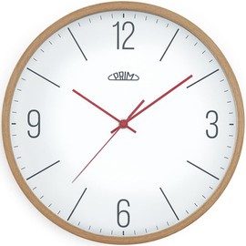 PRIM Holz-Wanduhr in schönen Farben, Helles Holz&Weiß, Quarz-Uhrwerk Sweep, Glas, Holz, Ø 305x40 mm, Modern Style Wand-Deko Naturmaterial, für Wohnzimmer, Schlafzimmer, Büro, Küche, jeden Raum