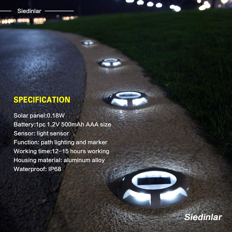 SIEDiNLAR Solar Deck Lights Driveway Dock LED Light Solar Powered