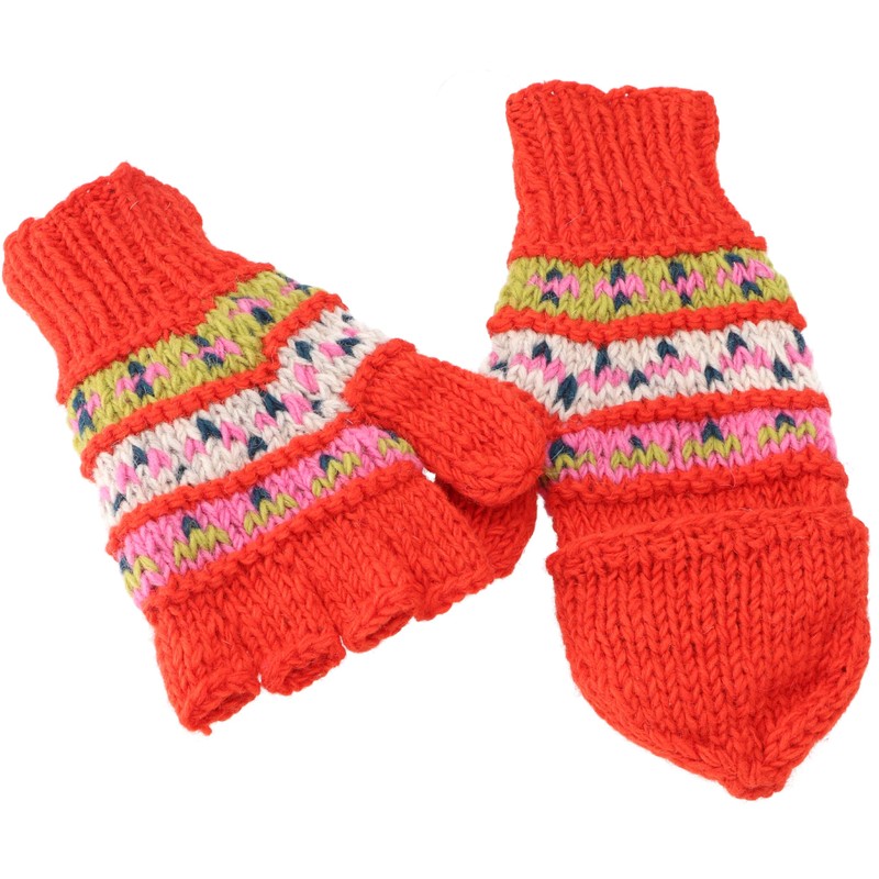 GURU SHOP Nepal Hand Knitted Gloves, Fold-Up Gloves, Wool Gloves,
