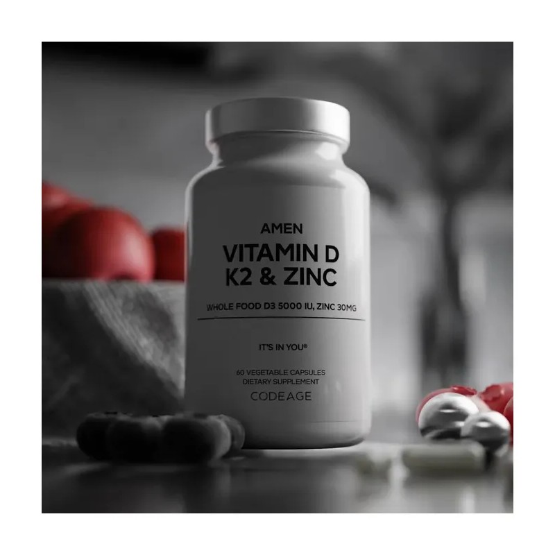 Amen Vitamin D, K2 & Zinc. 60 Capsulas Sabor Sin