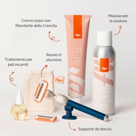 Fler Dream Team Set - Women's Razor with Holder and 2 Replacement Razor Blades, Set with Deshedding Foam, Oil After Hair Removal and Body Cream, Aloe Vera Razor Blade (Blue)