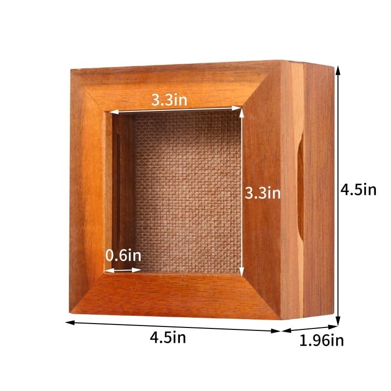 HOUOOFVA 3x3 Tiny Shadow Box Frame, Acacia Wood Keepsake Display